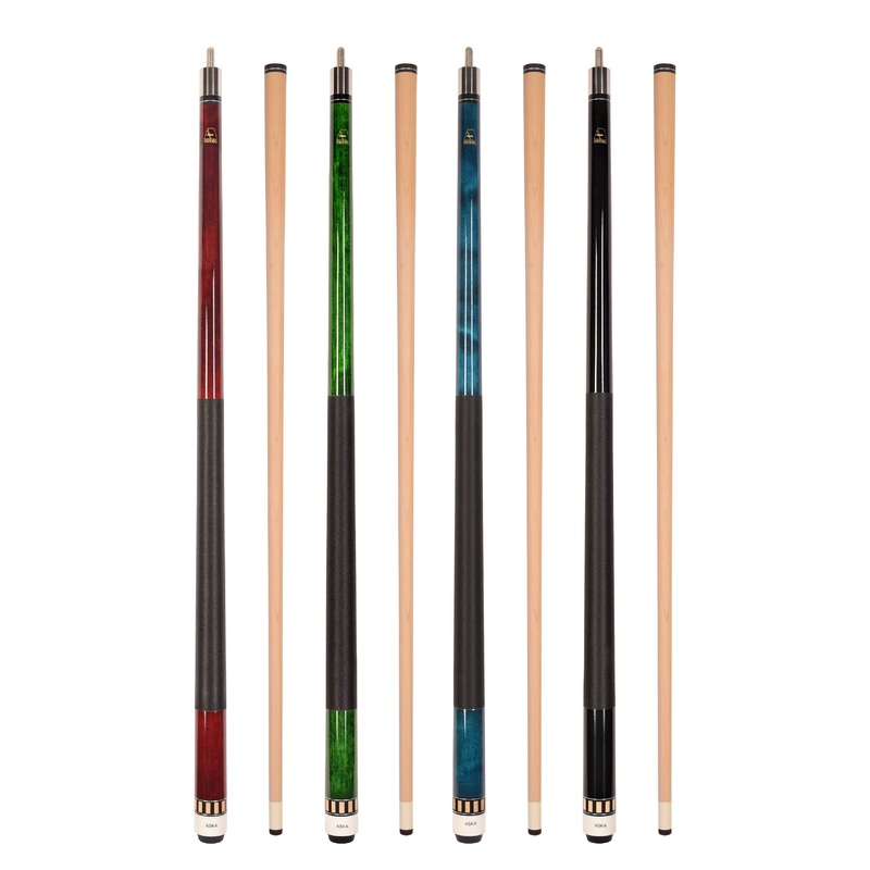 ASKA Set of 4 Pool Cue Sticks 58″, 2-Piece Construction, 5/16×18 Joint, Hard Rock Canadian Maple, L25S4