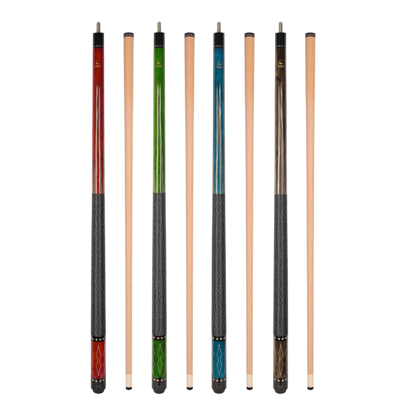 ASKA Set of 4 Pool Cue Sticks 58″, Hard Rock Canadian Maple, 13mm Hard Glued On Tip, Mixed Weights and Colors, L22S4