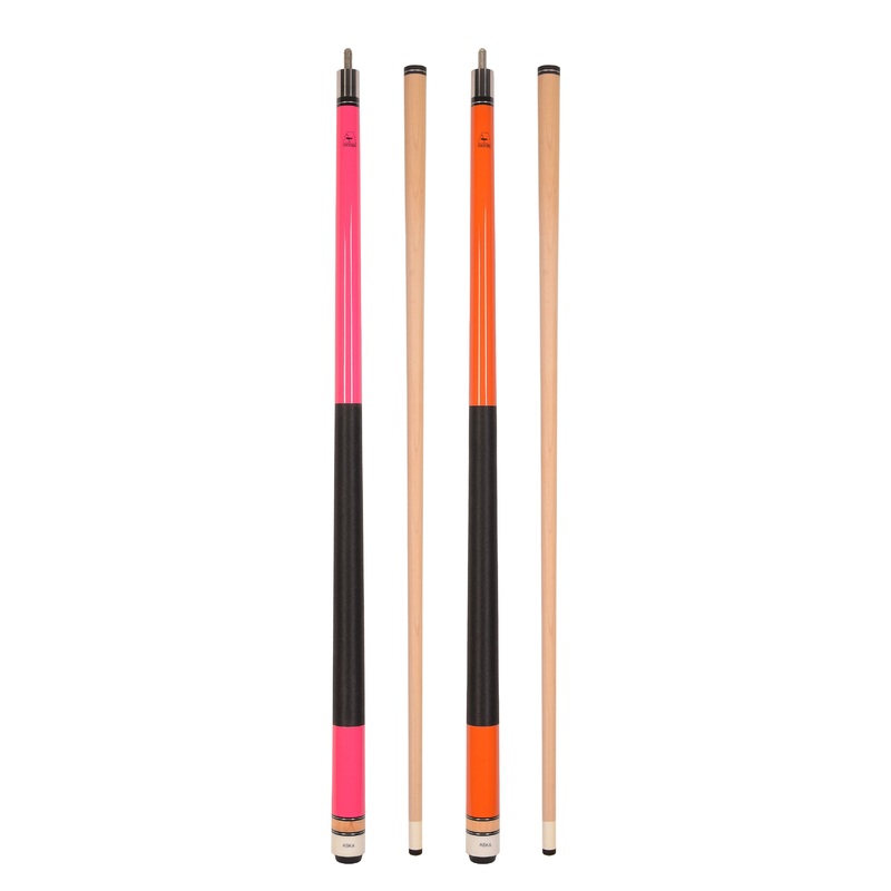 Set of 2 Aska L2 Billiard Pool Cues Pink and Orange, 58″ Hard Rock Canadian Maple, 13mm Hard Leather Tip, L2S2PNKORG