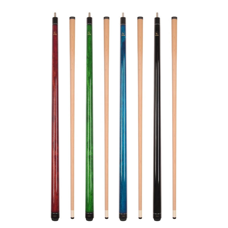 Set of 4 Aska LECN Billiard Pool Cues, 58″ Hard Rock Canadian Maple, 13mm Hard Leather Tip, Mixed Weights and Colors, LECN4