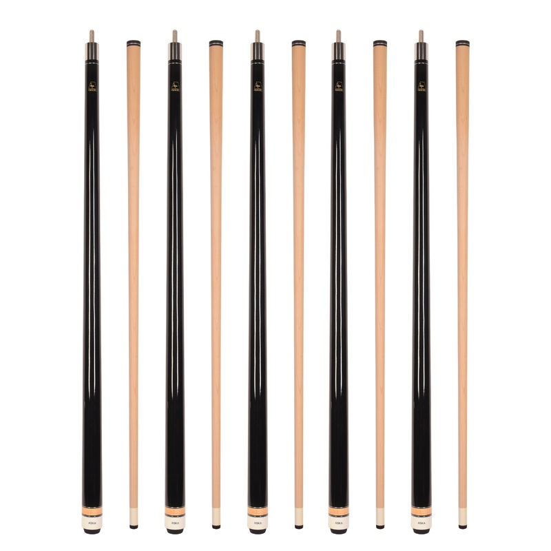 Set of 5 Aska L3 Black Pool Cue Sticks, 58″, 13mm Tip, Hard Rock Canadian Maple Shaft, Wrapless, L3S5BLK
