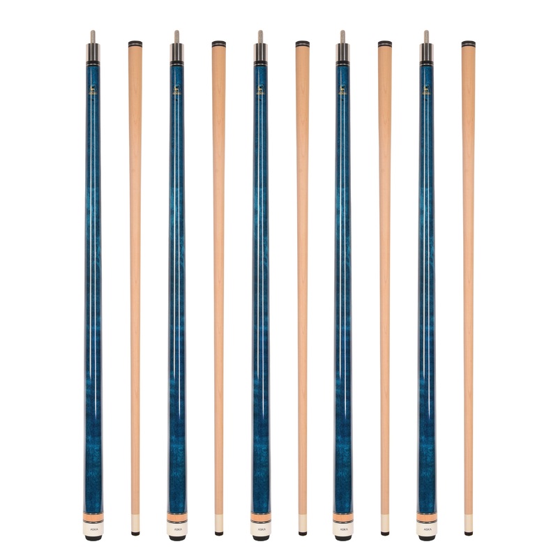 Set of 5 Aska L3 Blue Pool Cue Sticks, 58″, 13mm Tip, Hard Rock Canadian Maple Shaft, Wrapless, L3S5BLU