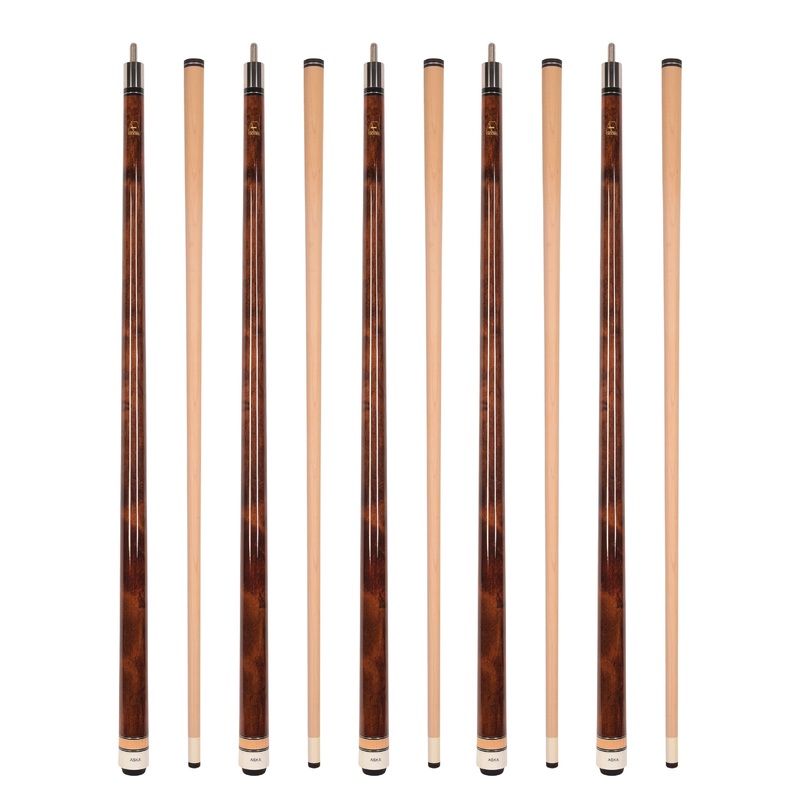 Set of 5 Aska L3 Brown Pool Cue Sticks, 58″, 13mm Tip, Hard Rock Canadian Maple Shaft, Wrapless, L3S5BRN