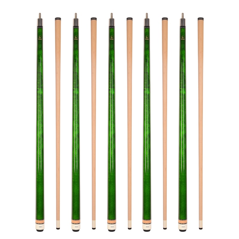 Set of 5 Aska L3 Green Pool Cue Sticks, 58″, 13mm Tip, Hard Rock Canadian Maple Shaft, Wrapless, L3S5GRN