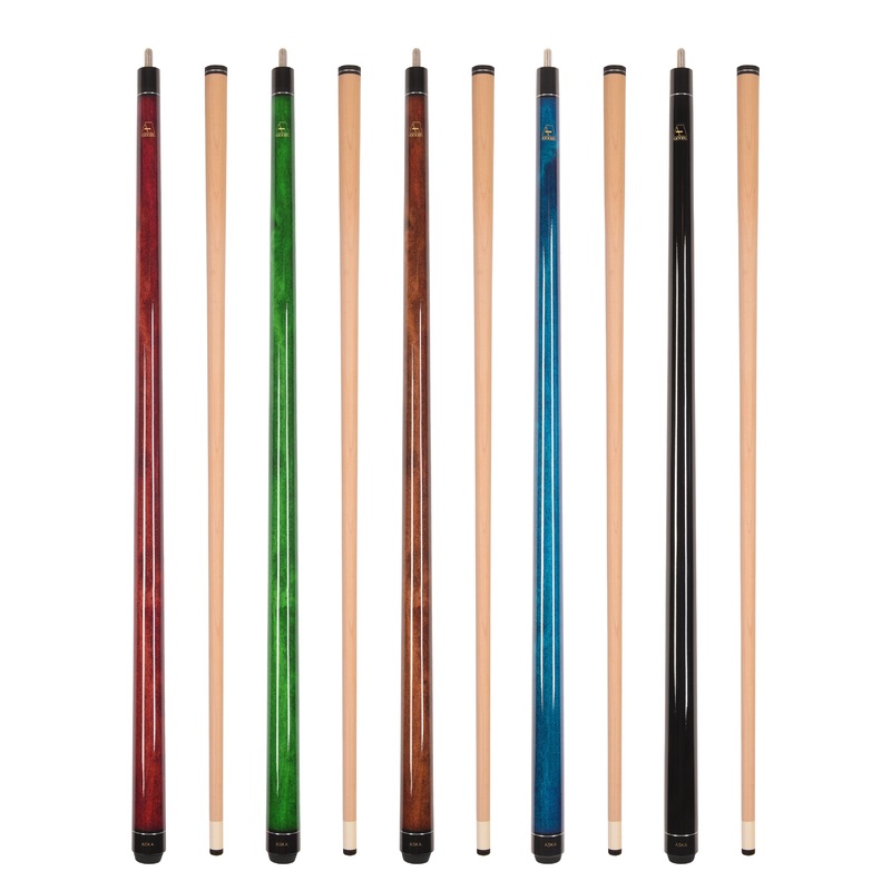 Set of 5 Aska LECN Billiard Pool Cues, 58″ Hard Rock Canadian Maple, 13mm Hard Leather Tip, Mixed Weights and Colors, LECN5