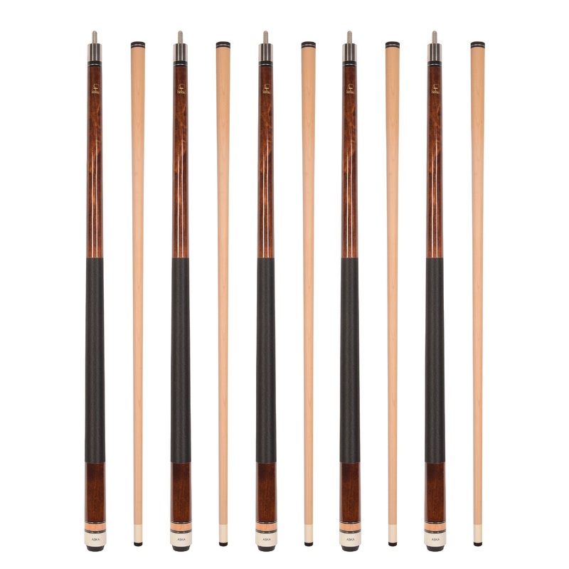 Set of 5 BROWN Aska L2 Billiard Pool Cues, 58″ Hard Rock Canadian Maple, 13mm Hard Tip, Mixed Weights, L2S5BRN