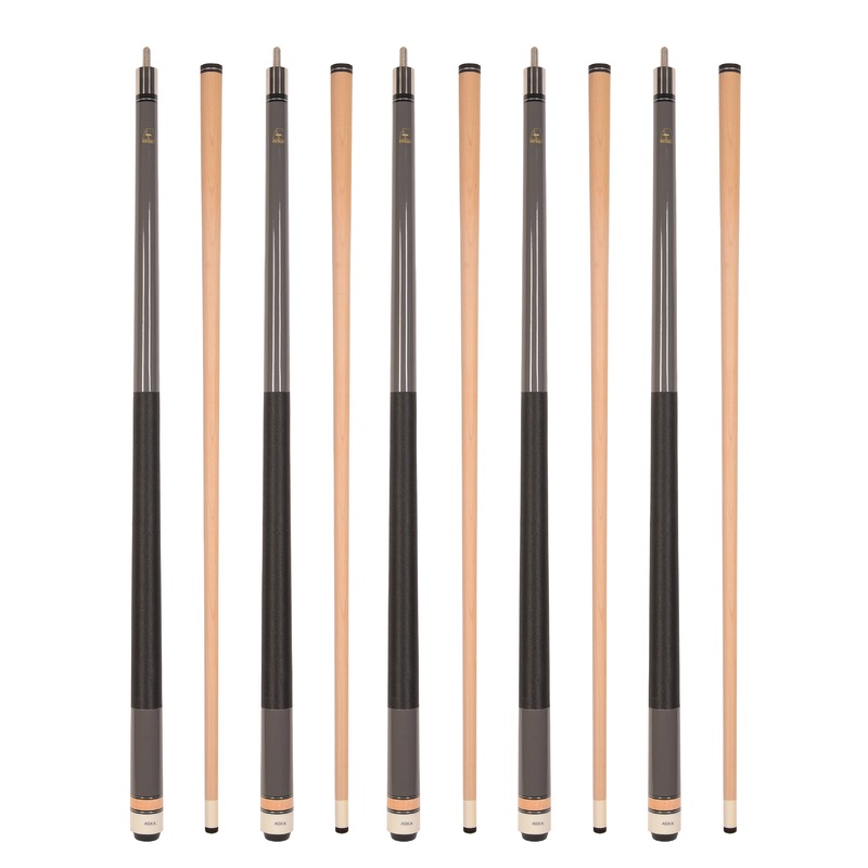 Set of 5 Grey Aska L2 Billiard Pool Cues, 58″ Hard Rock Canadian Maple, 13mm Hard Tip, Mixed Weights, L2S5GRY