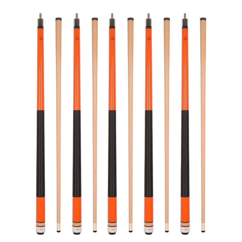 Set of 5 Orange Aska L2 Billiard Pool Cues, 58″ Hard Rock Canadian Maple, 13mm Hard Tip, Mixed Weights, L2S5ORG