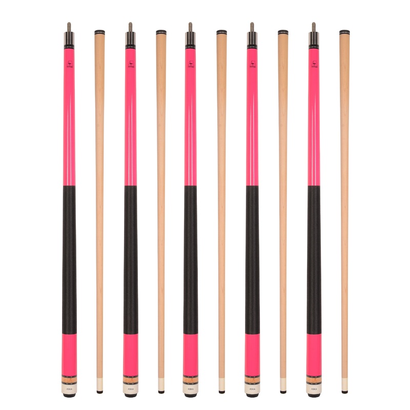 Set of 5 PINK Aska L2 Billiard Pool Cues, 58″ Hard Rock Canadian Maple, 13mm Hard Tip, Mixed Weights, L2S5PNK
