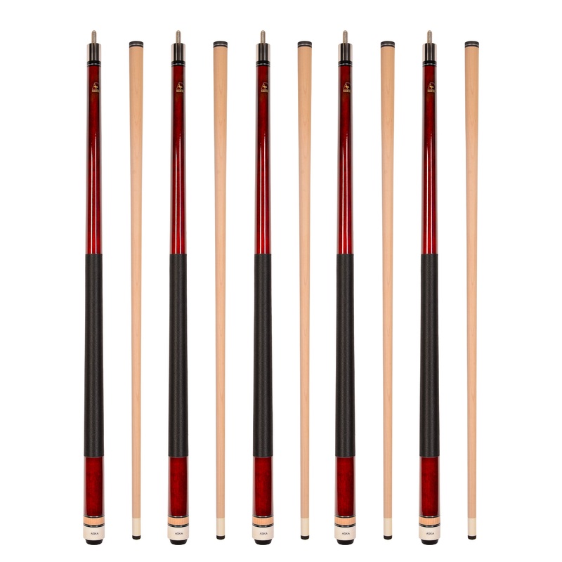 Set of 5 RED Aska L2 Billiard Pool Cues, 58″ Hard Rock Canadian Maple, 13mm Hard Tip, Mixed Weights, L2S5RD