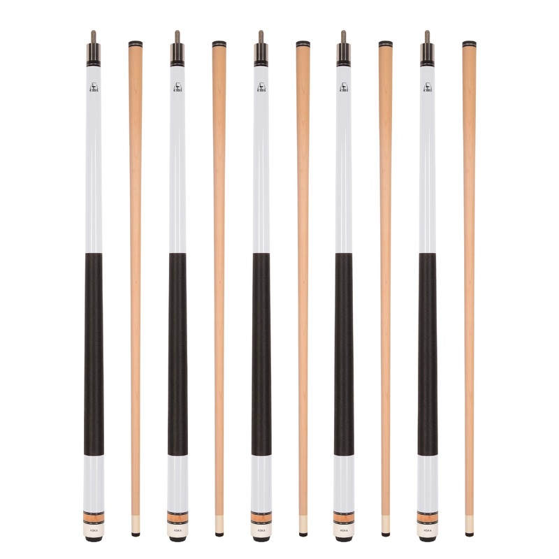 Set of 5 WHITE Aska L2 Billiard Pool Cues, 58″ Hard Rock Canadian Maple, 13mm Hard Tip, Mixed Weights, L2S5WHT