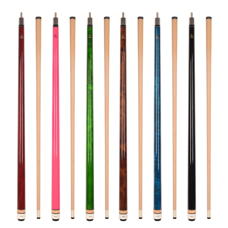 Set of 6 Aska L3 Pool Cue Sticks, 58″, 13mm Tip, Hard Rock Canadian Maple Shaft, Wrapless, L3S6PNK