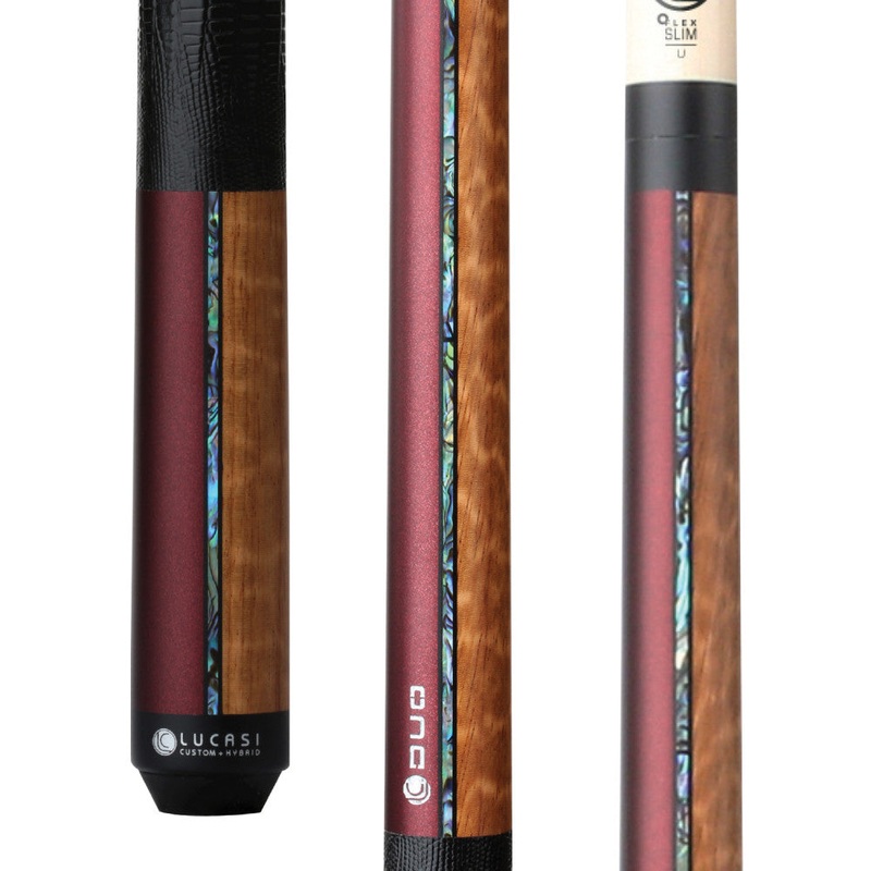 Lucasi Custom Duo Garnet Red/Exotic Apitong Cue with Embossed Leather (LZDU14)