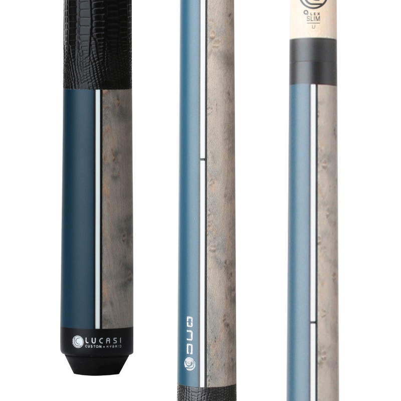 Lucasi Custom Duo Midnight Blue/Grey Wash Birdseye Cue with Embossed Leather (LZDU15)