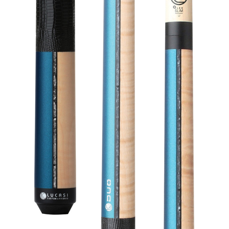 Lucasi Custom Duo Prussian Blue/Natural Super Birdseye Cue with Emboss (LZDU13)