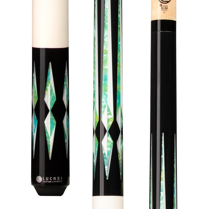 Lucasi Custom Imitation Bone & Black/Green Blue Wrapless Cue (LZC48)