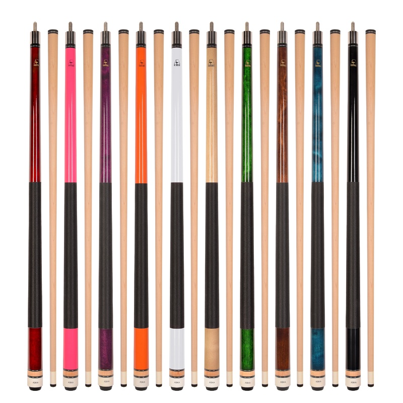 Set of 10 Aska L2 Billiard Pool Cues, 58″ Hard Rock Canadian Maple, 13mm Hard Leather Tip, Mixed Weights, L2S10A