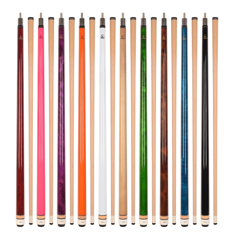 Set of 10 Aska L3 Pool Cue Sticks, 58″, 13mm Tip, Hard Rock Canadian Maple Shaft, Wrapless, L3S10A