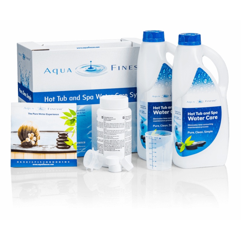 Aquafinesse | 956500 | Hot Tub Water Care System Kit Includes: (2) 2L Aquafinesse, (2) Filter Cleaner Tablets, Measuring Cup, Instruction Manual  (Lasts Approx. 3-5 Months)