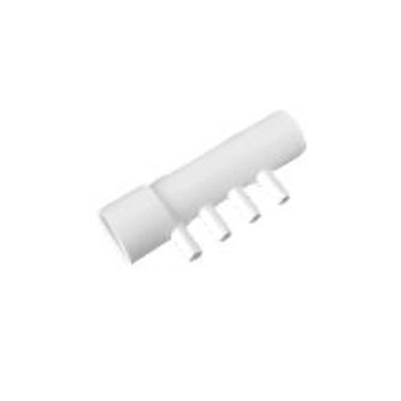 Manifold 1″ slip x 1″ spigot with (4) 3/8″ ribbed barb ports