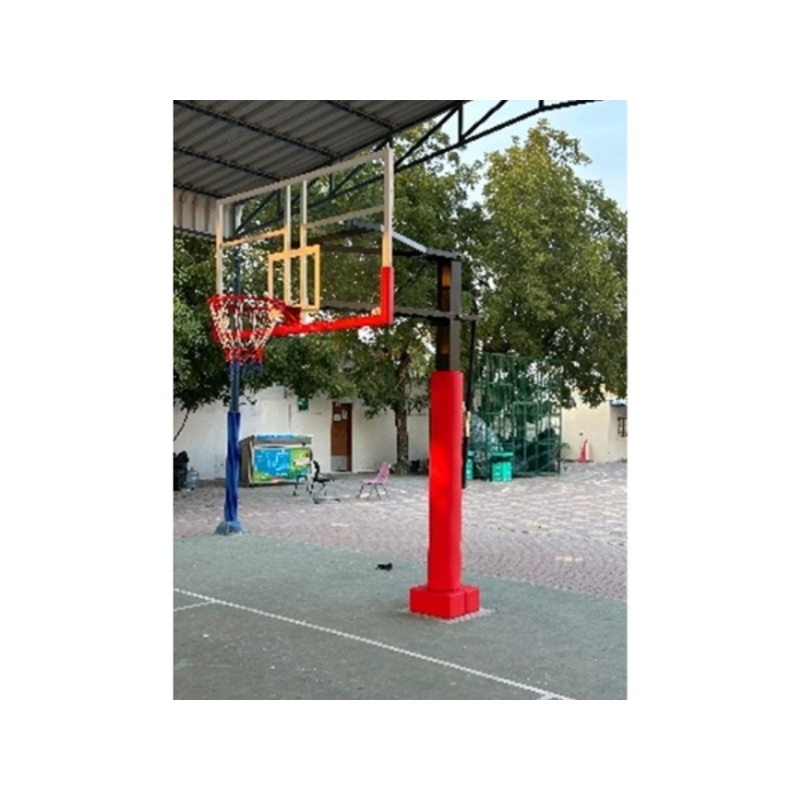 Basketball Post Fix Type Main Pole 150x150x4mm 1800x1050mm Clear Board W/ Heavy Duty Ring & Net