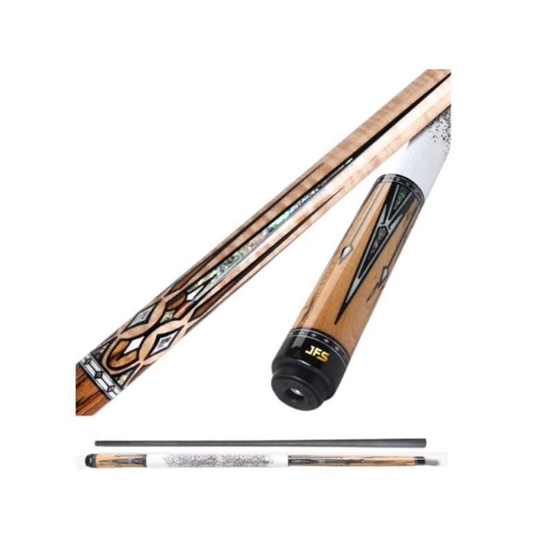 J Flowers Billiard Cue JF60-05 Model In White Lizard Leather Wrap with Carbon Shaft