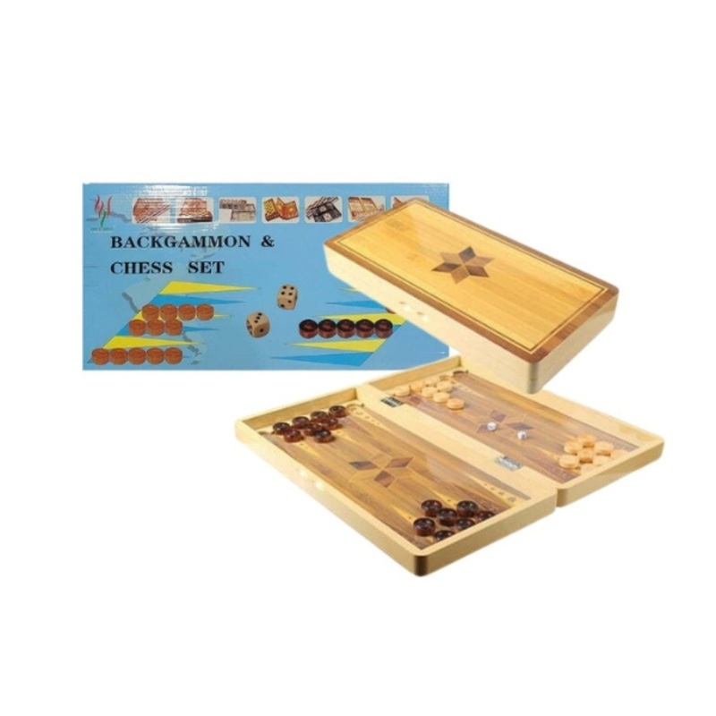 Knight Shot 3-in-1 Game Set | Chess, Checker and Backgammon | Wooden Case 50 x 25cm