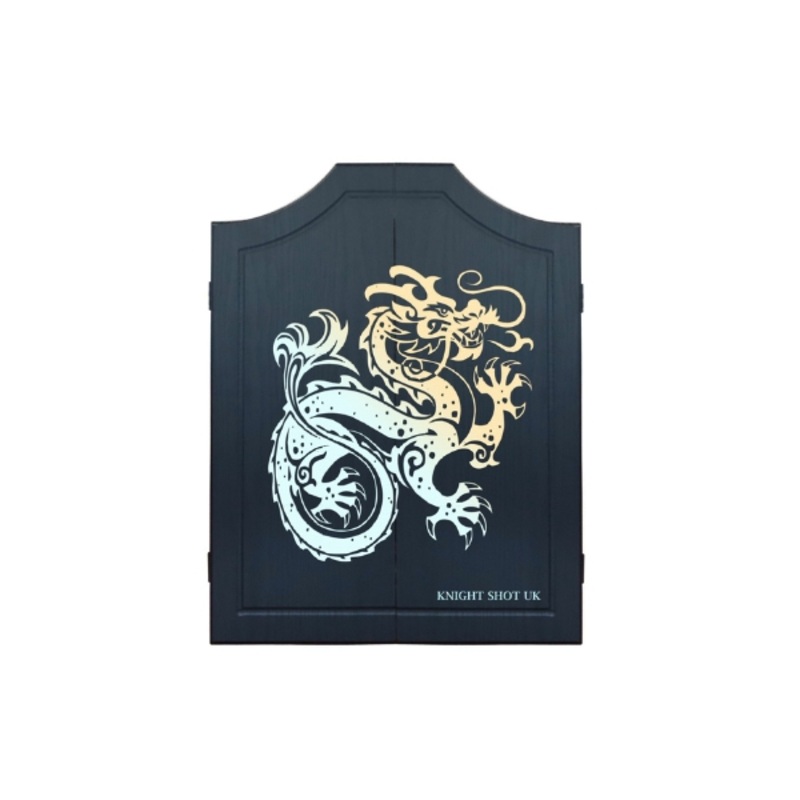 Knight Shot Dartboard Cabinet Black with Dragon