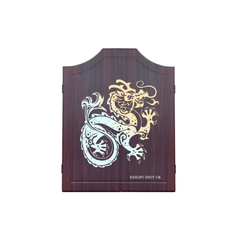 Knight Shot Dartboard Cabinet Mahogany with Dragon