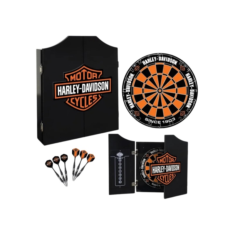 Dart World Harley Davidson Classic Dartboard & Cabinet Set With 6 Darts