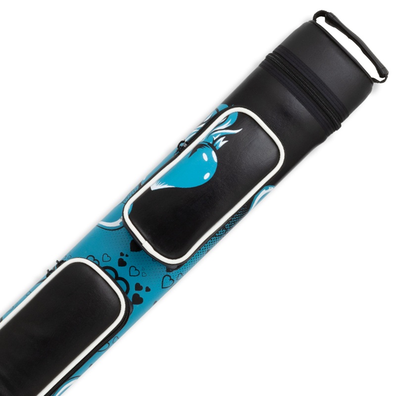 Athena Blue Hearts Pool Cue Case – 2×2 – Backpack Straps