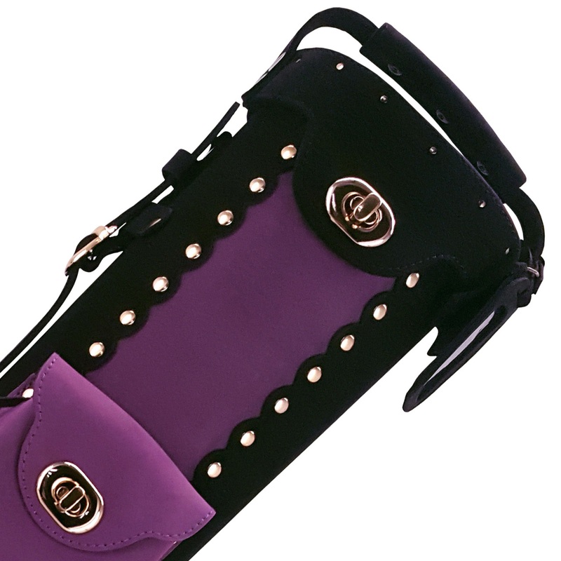Instroke Buffalo Leather Pool Cue Case – Black/Purple – 3×5